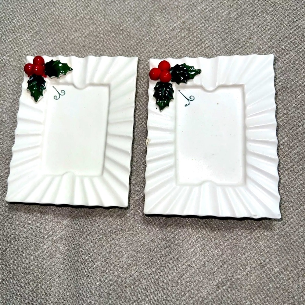 Vintage Holt Howard 1959 Christmas Holly White Green Ashtray/Trinket Dish Set